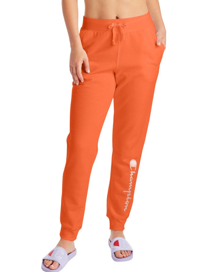 Champion Womens Joggers NZ - Powerblend Fleece Script Logo Orange ( 2065-KFOQS )